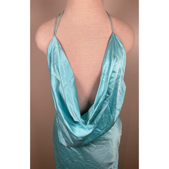Michael Lo Sordo Iced Bias Draped Asymmetric Silk Maxi Dress in Blue Size 4 - Picture 6 of 12